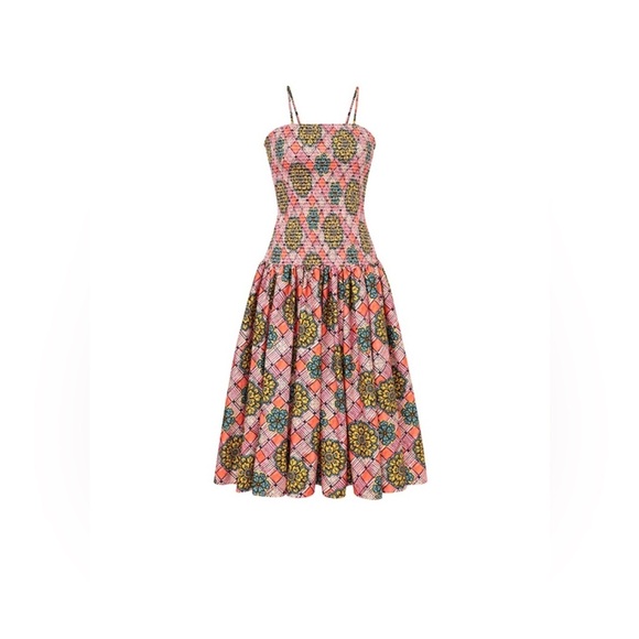 Autumn Adeigbo Pink Winnie Smocked Midi Dress Size 8 Multicolor Floral $555 NWT - Picture 1 of 16